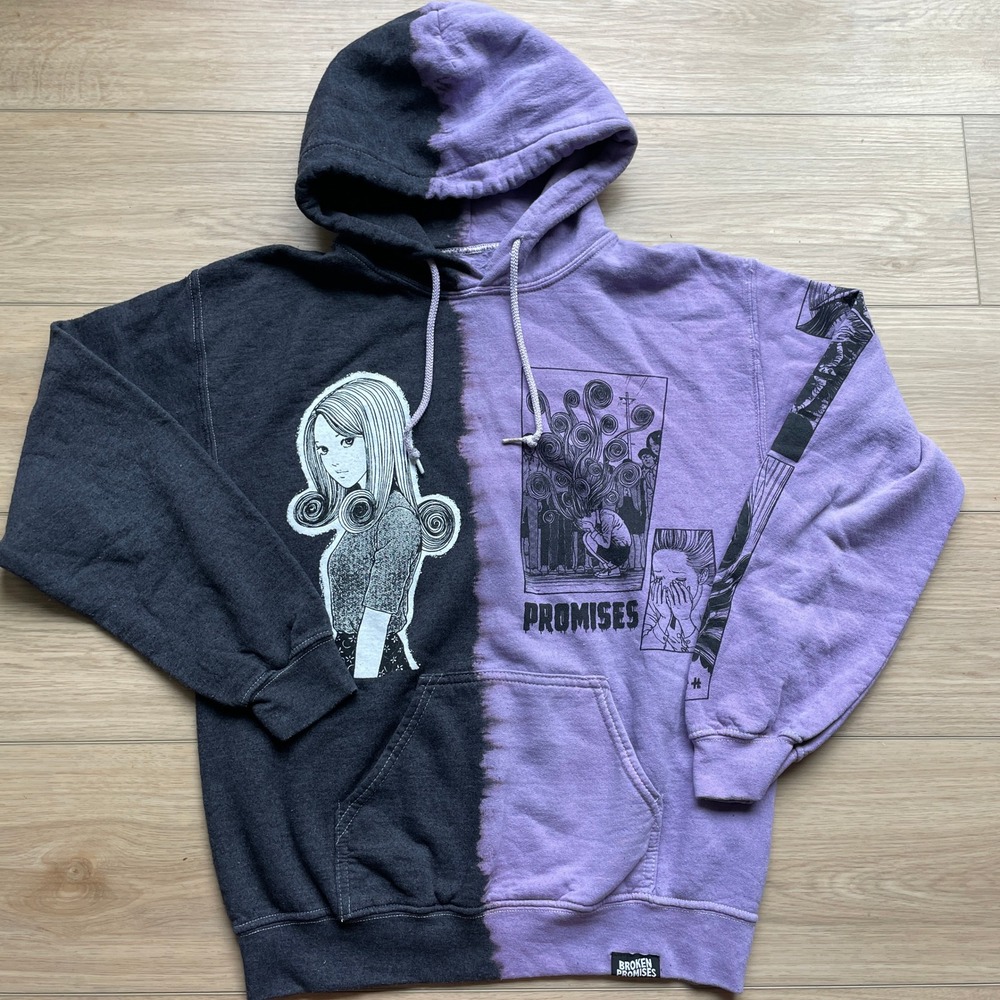 Broken Promises x Junji Ito Uzumaki Split Dye Hoodie Purple Grey Small